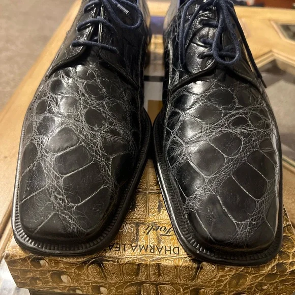 David Eden Alligator Skin Dress Derby Shoes Blue 9M - Picture 3 of 16